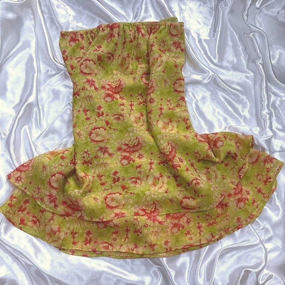y2k Skirt Green Excellent Vintage Marion McNaughton Floral Ruffle Layered Midi